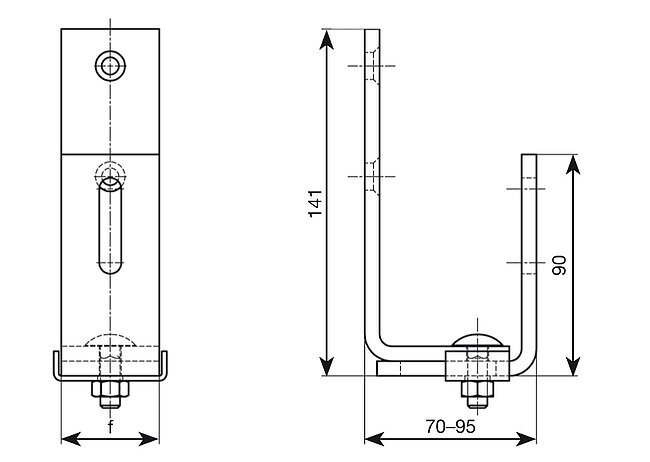 Drawing of a height-adjustable shingle roof hook - © ALTEC PV mounting systems and components