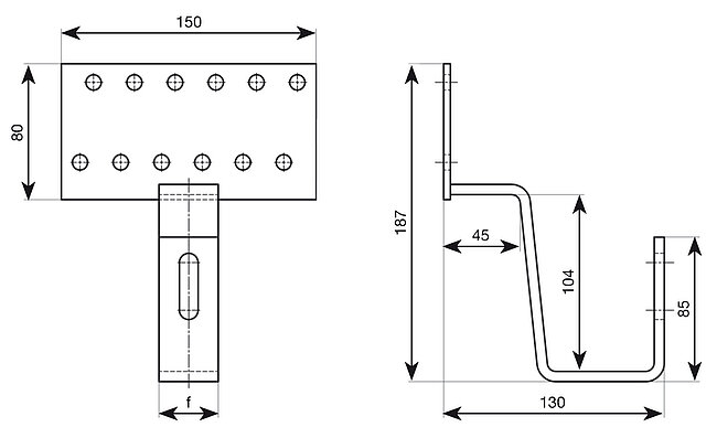 Drawing of a roof hook for pantile roofs - © ALTEC PV mounting systems and components