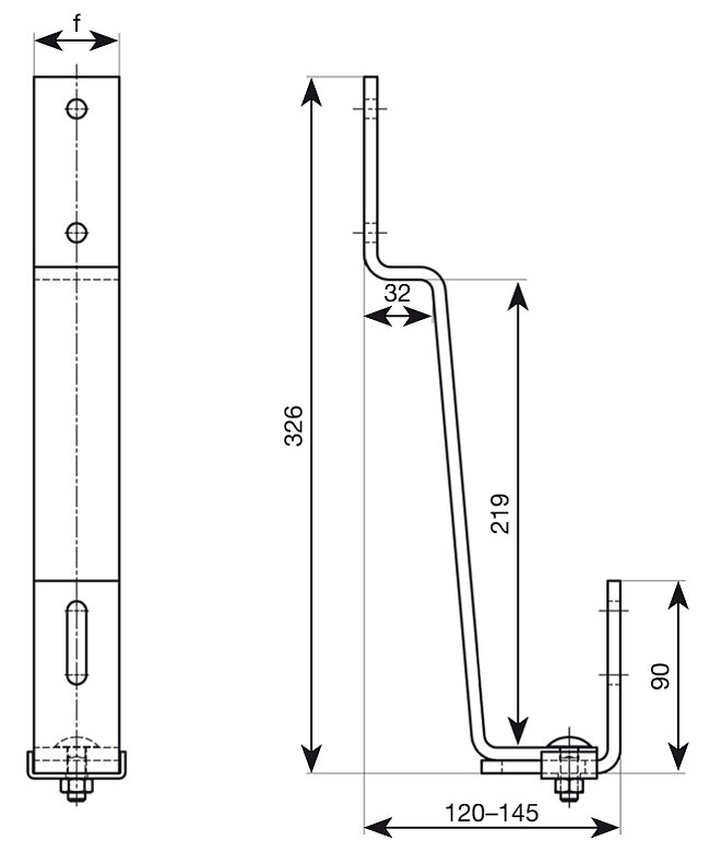 Drawing of a height-adjustable plain tile roof hook - © ALTEC PV mounting systems and components