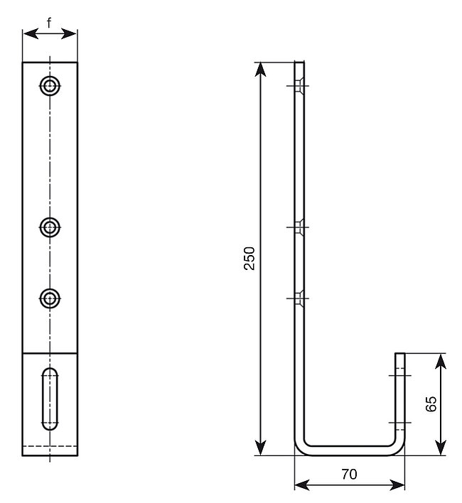 Drawing of a slate roof hook - © ALTEC PV mounting systems and components