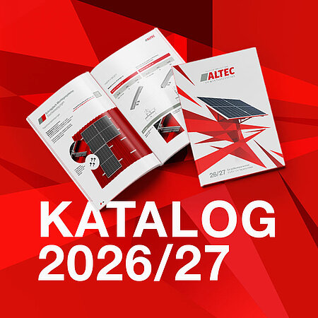 ALTEC PV-Montagesysteme: Der neue Produktkatalog 2026/27 kann jetzt kostenlos angefordert werden (Ansicht: Titelseite + Innenseite)