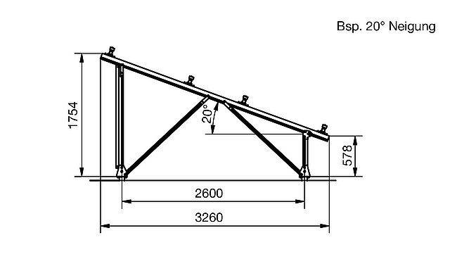 Zeichnung Freiland KIT 18 Module hohe Belastung - Neigung 20°