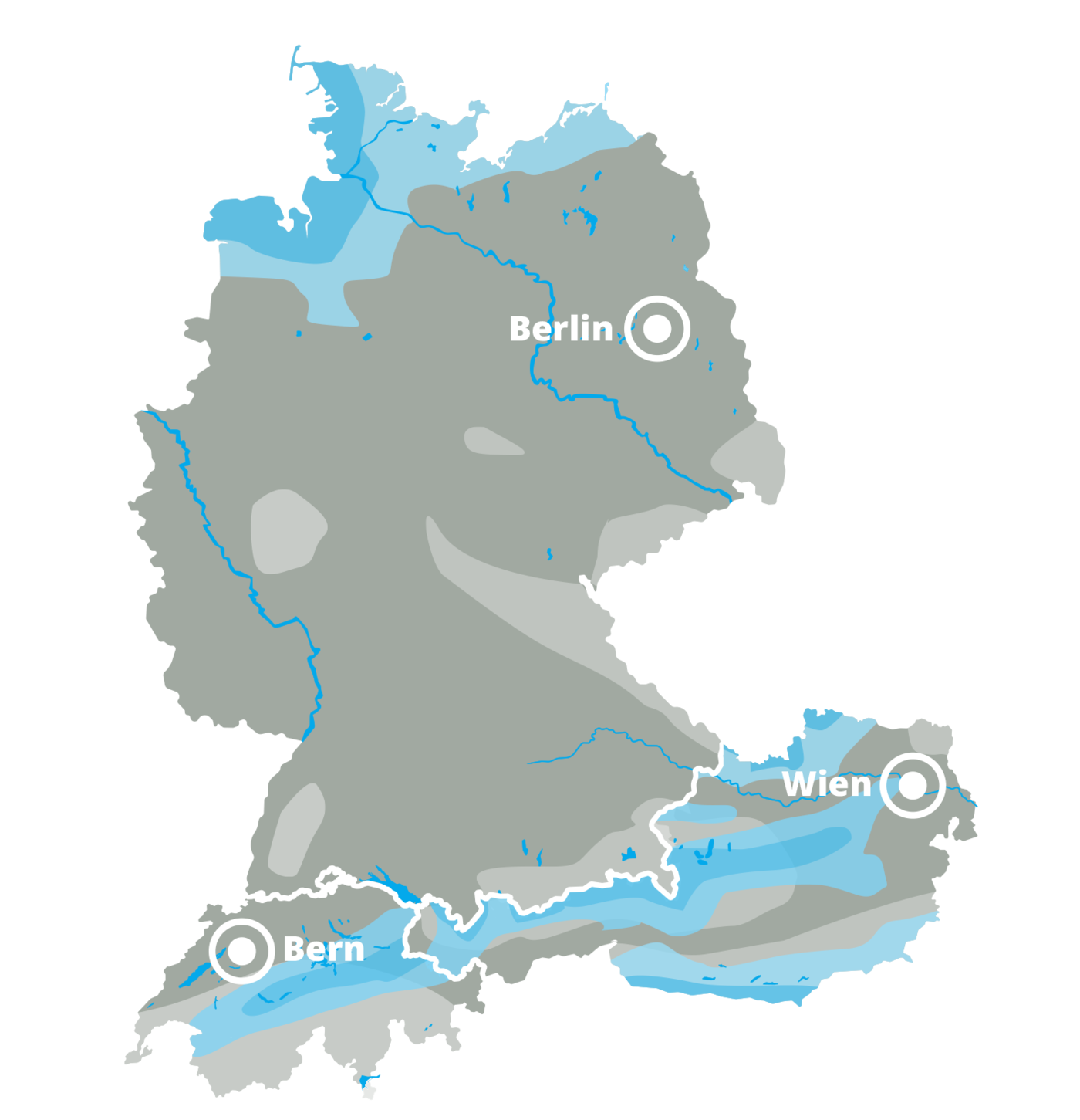 Karte der DACH-Region mit windlast- und schneelastsensiblen Zonen