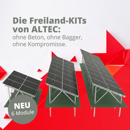 ALTEC PV-Montagesysteme: Produktneuheit - Freiland-KITs für 6, 14 oder 18 Module (grafische Abbildung)