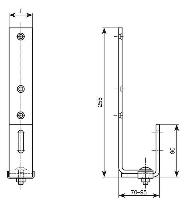 Drawing of a height-adjustable slate roof hook - © ALTEC PV mounting systems and components