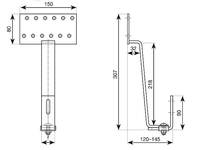 Drawing of a height-adjustable plain tile roof hook with base plate - © ALTEC PV mounting systems and components