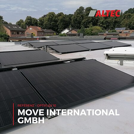 Bild einer PV-Anlage, realisiert mit dem Flachdach-Montagesystem OPTIFLEX 10 von ALTEC