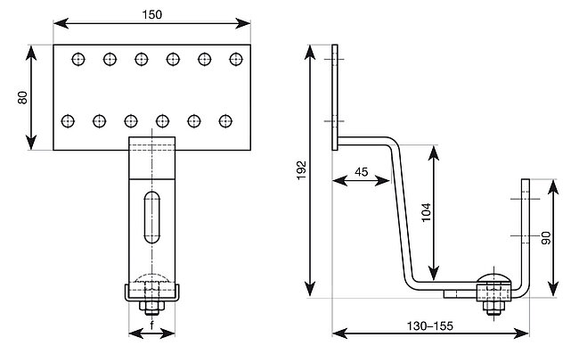 Drawing of a height-adjustable roof hook for pantiles - © ALTEC PV mounting systems and components